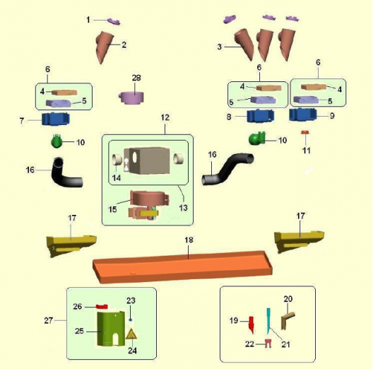 3-Носики подачи порошка, компоненты вытяжки