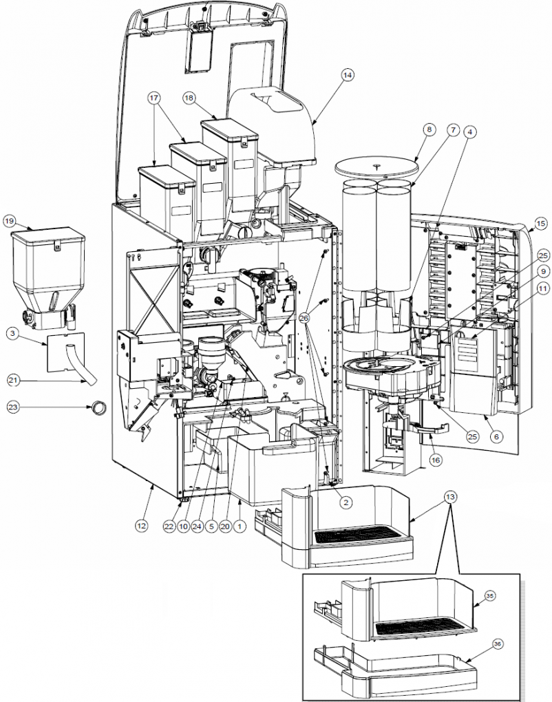 1)Корпус, контейнеры, окно выдачи